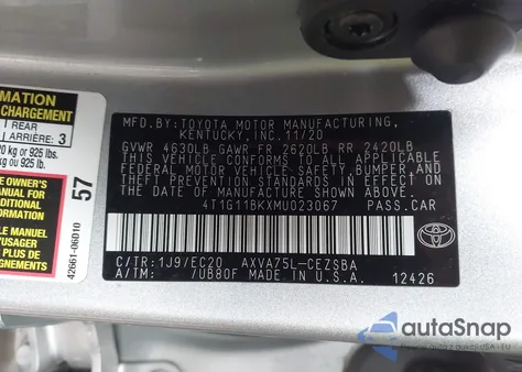 2021 Toyota Camry Se Nightshade Edition Awd z USA, uszkodzony, nr VIN 4T1G11BKXMU023067